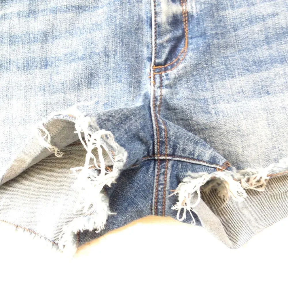 STS Blue High Rise Med Wash Denim Shorts Raw Edge Festival 27" EUC - Picture 3 of 11